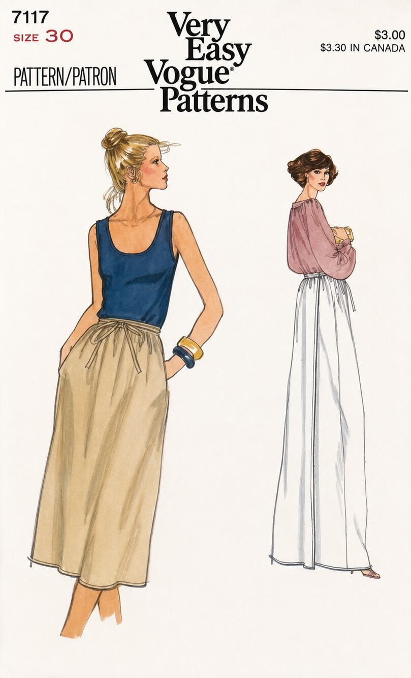 Very Easy Vogue Patterns Sewing Pattern 7117 Skirt Size 30 UNCUT Vintage 1970s